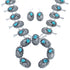 Navajo Sterling Silver Scalloped Leaf Turquoise Squash Blossom Necklace Set RX119043